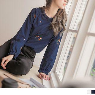 Floral Embroidered Frilled Trim Top