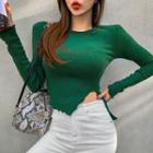 Lettuce-edge Cutout Diagonal-hem Top
