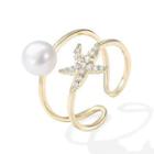 Starfish Faux Pearl Layered Open Ring Gold - One Size