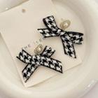 Ribbon Houndstooth Fabric Dangle Earring 1 Pair - Black & White - One Size