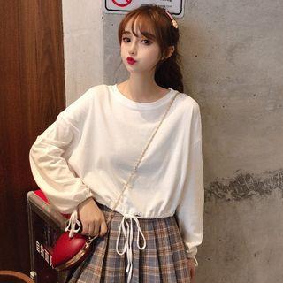 Drawstring Long-sleeve Crewneck T-shirt