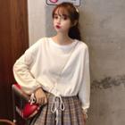 Drawstring Long-sleeve Crewneck T-shirt