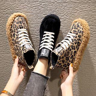 Leopard Print Furry High-top Sneakers