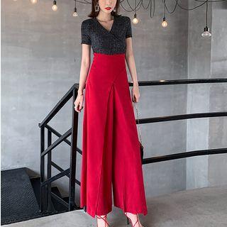 Mock Two-piece Short-sleeve Jumpsuit