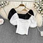 Puff Sleeve Rhinestone Crop Blouse