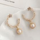 Rhinestone Star Faux Pearl Drop Earring 1 Pair - Gold - One Size