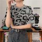 Leopard Print Short-sleeve Knit Top