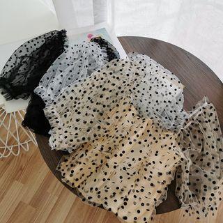 Dotted Puff-sleeve Mesh Blouse