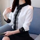 Long-sleeve Lace Paneled Chiffon Shirt