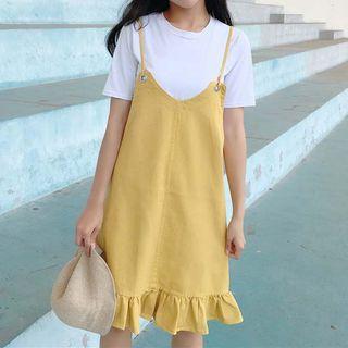 Frilled Spaghetti Strap Denim Dress