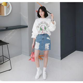 Frill-cuff Printed Sweatshirt
