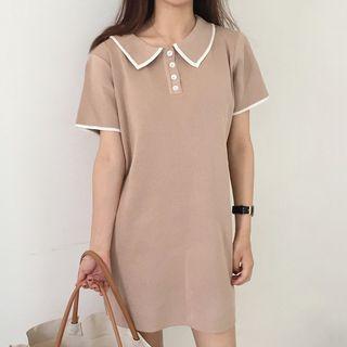 Piped Short-sleeve Long Collared Top