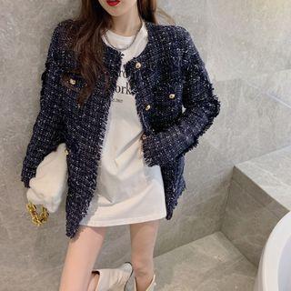 Tweed Cardigan / Long-sleeve Lettering T-shirt
