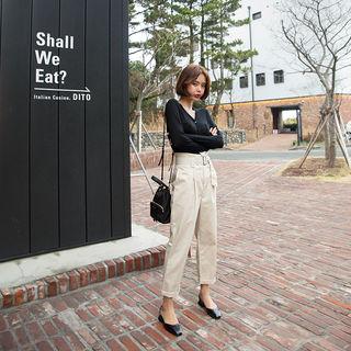 Belted High-waist Baggy-fit Pants