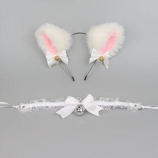 Set: Fluffy Cat Ear Headband + Lace Choker