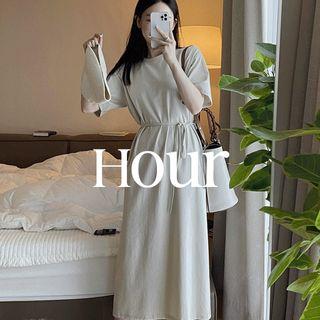 Round-neck Pocket-detail T-shirt Dress With Sash