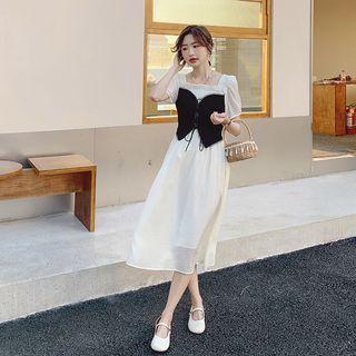 Mock Two Piece Short-sleeve Frill Trim Dress