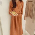 Floral Long-sleeve Midi Chiffon Dress Tangerine - One Size