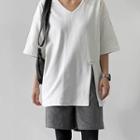 Patched Deep-slit Napped T-shirt
