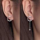 Rhinestone Hoop Asymmetrical Dangle Earring With Ear Plug - 1 Pair - Asymmetry Tassel Earring - Silver - One Size