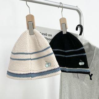 Cherry Embroidered Striped Knit Beanie