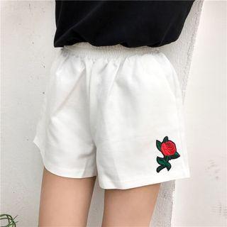Flower Embroidered Band Waist Shorts