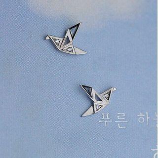 Rhinestone Origami Crane Ear Stud / Threader Earring / Necklace