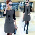 Mock Two-piece Long-sleeve Two-tone Mini Dress