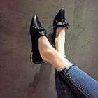 Bow Pointed Faux Leather Pumps