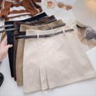 High-waist Plain Skirt With Belt