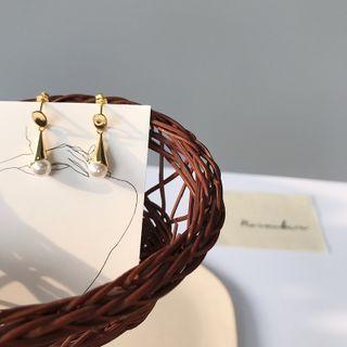 Faux Pearl Sterling Silver Dangle Earring 1 Pair - E314 - Gold - One Size