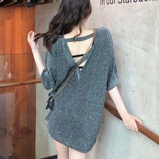V-neck Elbow-sleeve T-shirt As Shown In Figure - One Size