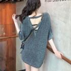 V-neck Elbow-sleeve T-shirt As Shown In Figure - One Size