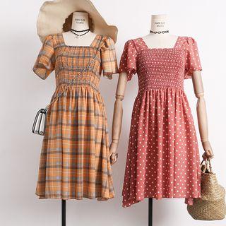 Square-neck Patterned A-line Dress