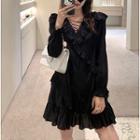 Long-sleeve Ruffle Trim A-line Dress (various Designs)