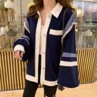 Contrast Trim Lantern-sleeve Button Jacket As Shown In Figure - One Size