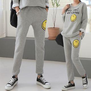 Smiley Print Jogger Pants