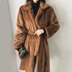 Collared Faux-fur Wrap Coat
