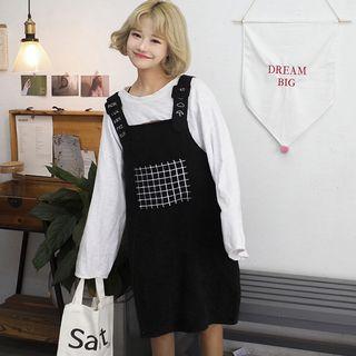 Window Pane Pocket Corduroy Pinafore Dress