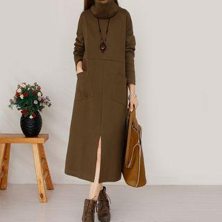 Set: Long-sleeve Midi A-line Dress + Neck Warmer