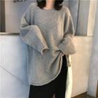 Crew-neck Long Sweater / Split Hem Midi H-line Skirt