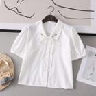 Short Sleeve Embroidered Collar Shirt White - One Size
