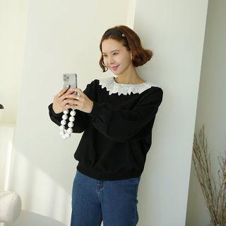 Eyelet-lace Collar Drop-shoulder Sweatshirt