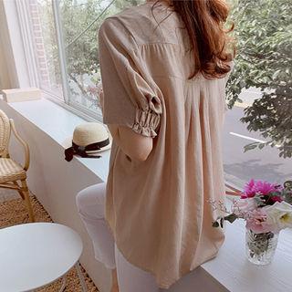 Shirred-sleeve Dip-back Top