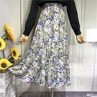 Elastic-waist Floral Print Skirt