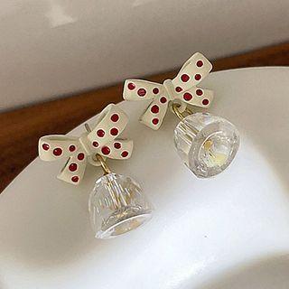 Dotted Bow Floral Drop Earring 1 Pair - Silver Needle - Transparent - One Size
