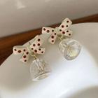 Dotted Bow Floral Drop Earring 1 Pair - Silver Needle - Transparent - One Size