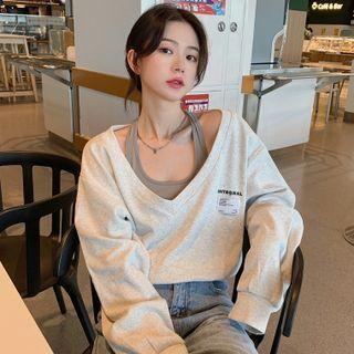 Mock Two-piece Halter-neck Lettering Sweatshirt