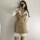 Long-sleeve Mini Shirt Dress / Spaghetti Strap Double Breasted Mini Dress