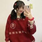 Embroidered Sweater Red - One Size